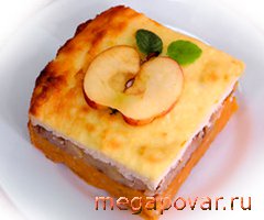 Фото блюда к рецепту Пудинг из манной крупы с тыквой и яблоками