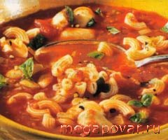 Фото блюда к рецепту Томатный суп с базиликом и макаронами