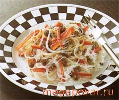 Фото блюда к рецепту Салат из молотого мяса и макарон
