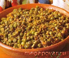 Фото блюда к рецепту Салат из зеленого гороха со свежим имбирем и оливками