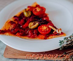 Овощная пицца на томатном тесте